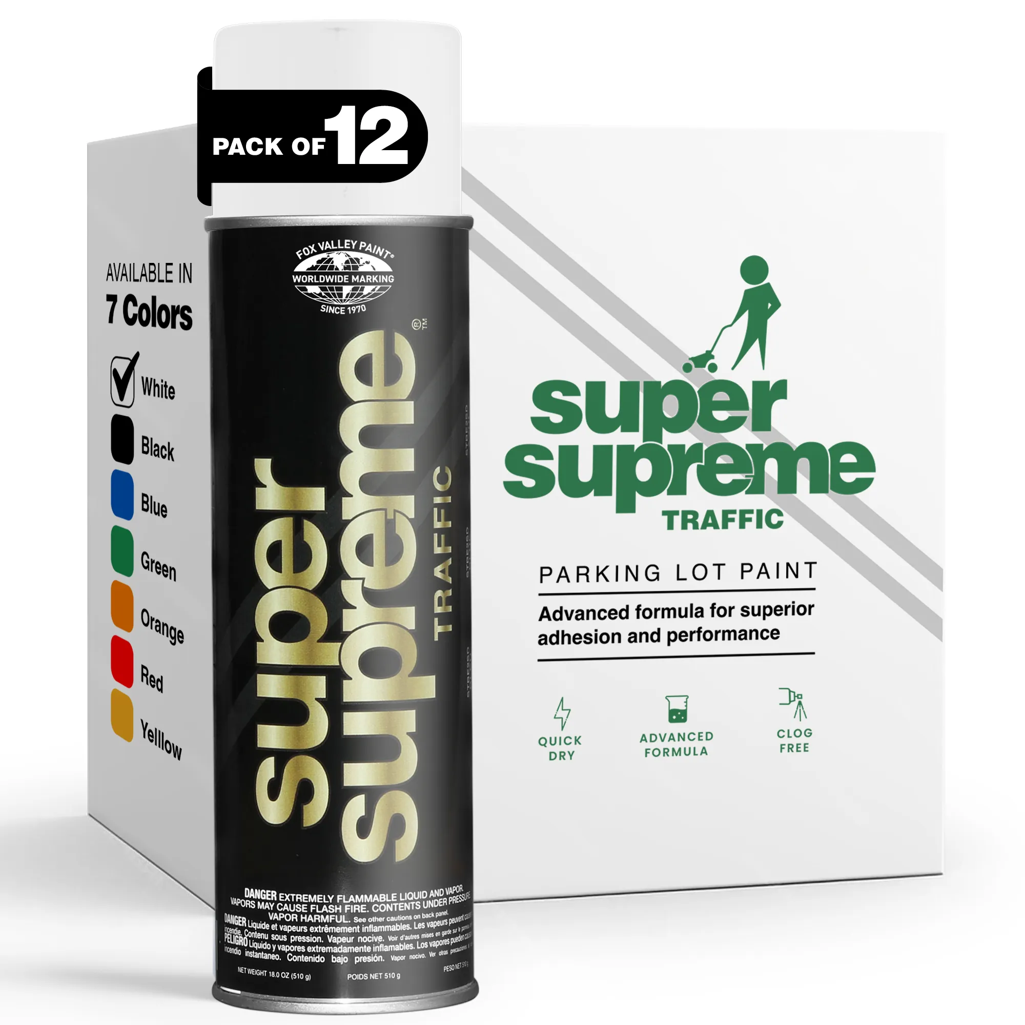 Fox Valley Super Supreme Solvent-Based Parking Lot Striping Paint- (12 Cans) - White