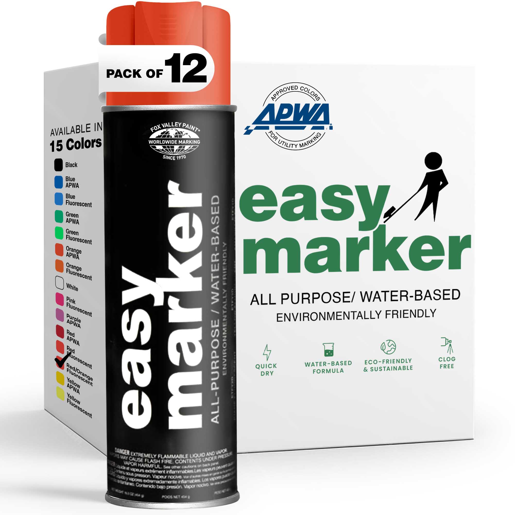 Fox Valley Easy Marker Inverted Utility Marking Spray Paint (Water-Based) - Orange