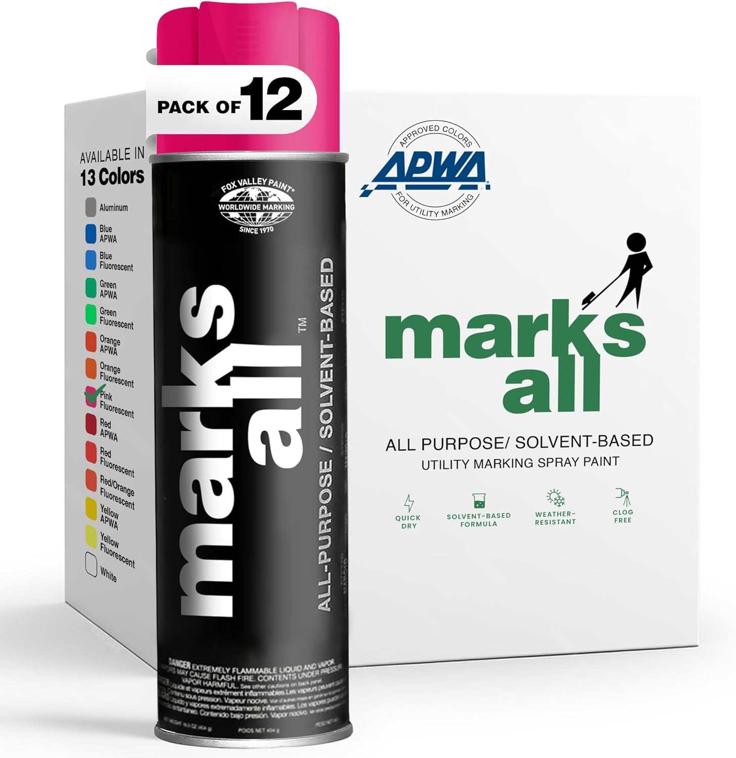 Fox Valley Marks All Inverted Utility Marking Spray Paint (Solvent-Based) - Pink Fluorescent