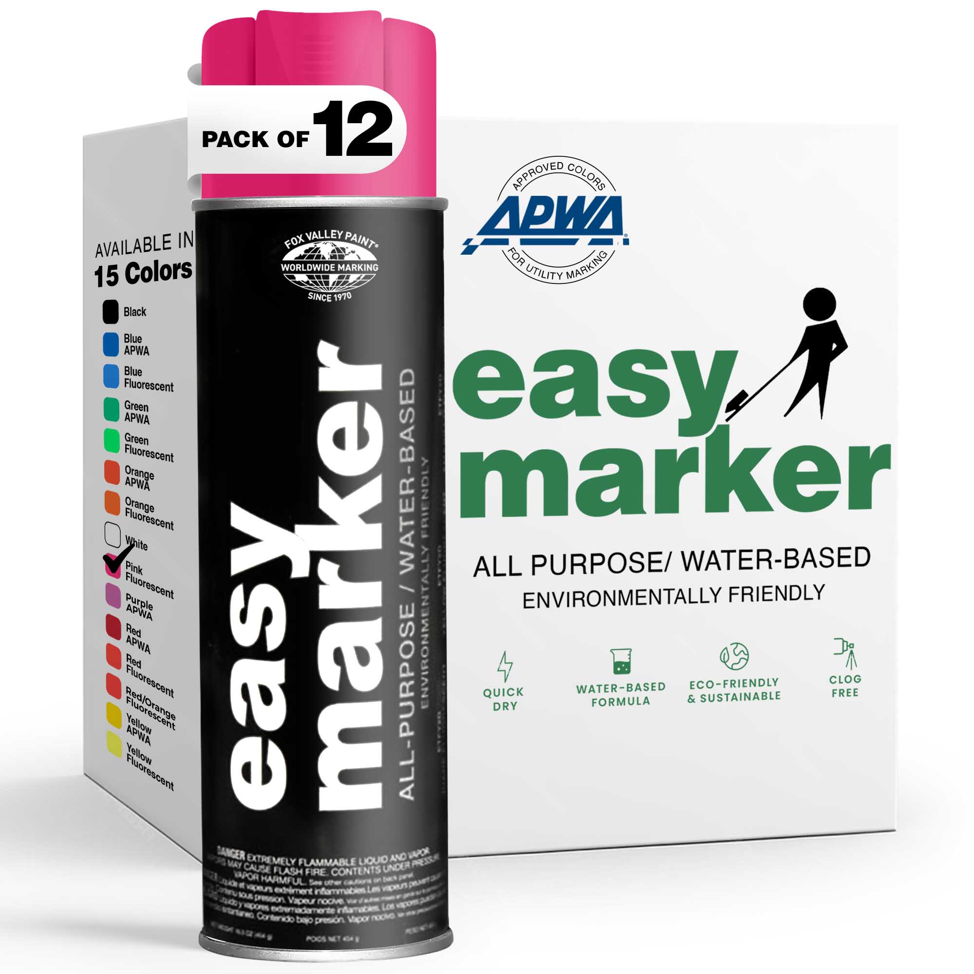 Fox Valley Easy Marker Inverted Utility Marking Spray Paint (Water-Based) - Pink Fluorescent