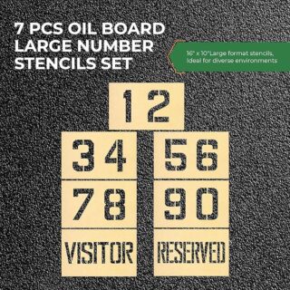 Number Stencils - 7PCS Heavy Duty Oilboard Factory Stencil Sets, Floor Marking, Reserved Parking Stencils for Parking Lot - 16" x 10" (Numbers and a Reserved and Visitors Included Same Height)