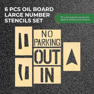 6-Piece Oil Board Stencil Set - Large 36 x 24 x 0.5 Inch Arrow Stencils for Concrete, Asphalt, Pavement - Parking Lot Stencils Mark Direction in Parking Lot and Road Marking