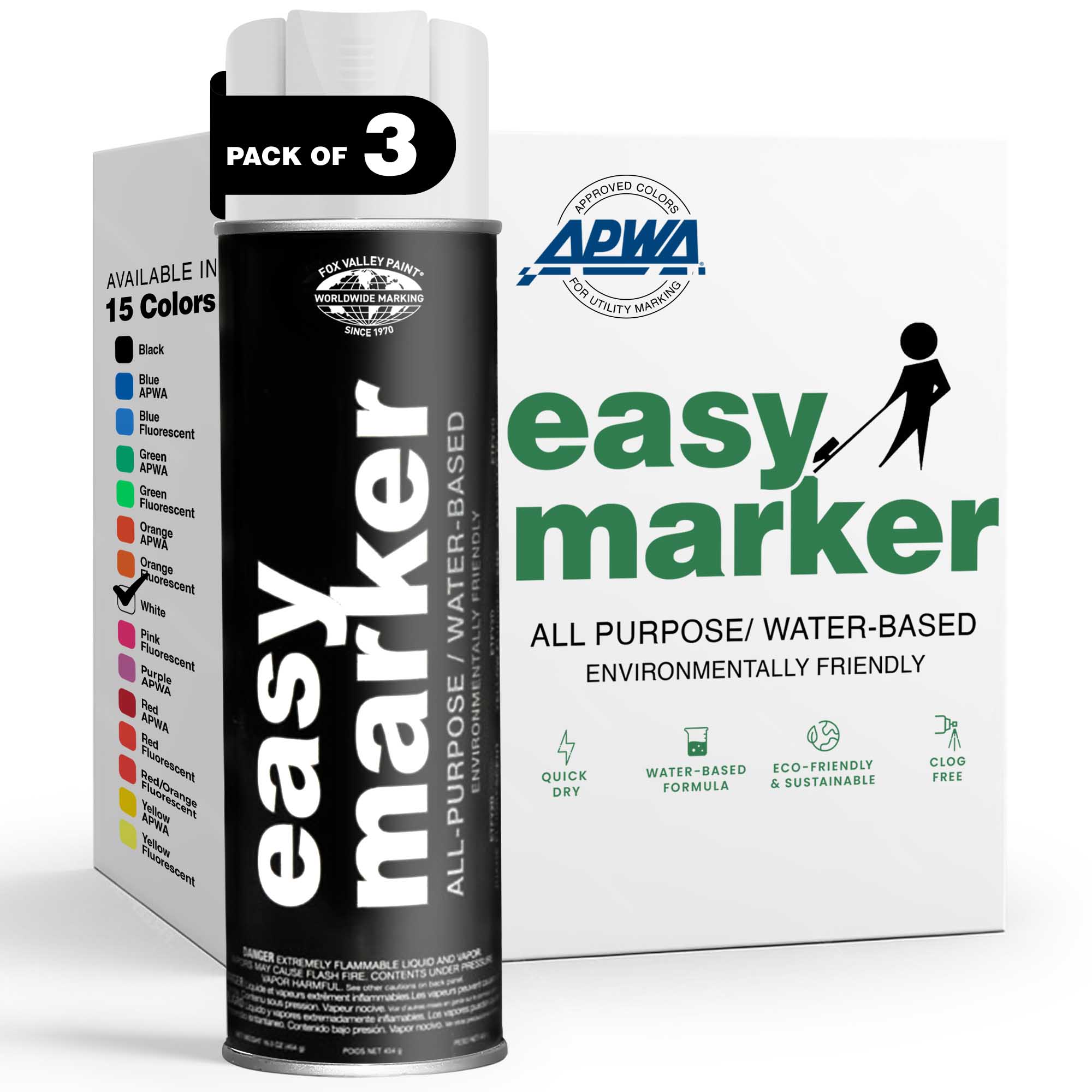 Fox Valley Easy Marker Inverted Utility Marking Spray Paint, Water-Based (Pack of 3)